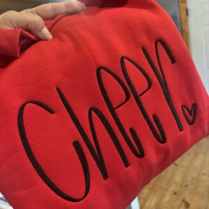Hand-lettered cheer embroidery